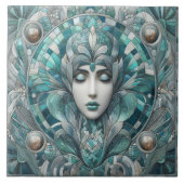 Coastal Underwater Blue Ocean Aquamarine Mermaid  Fliese (Vorderseite)