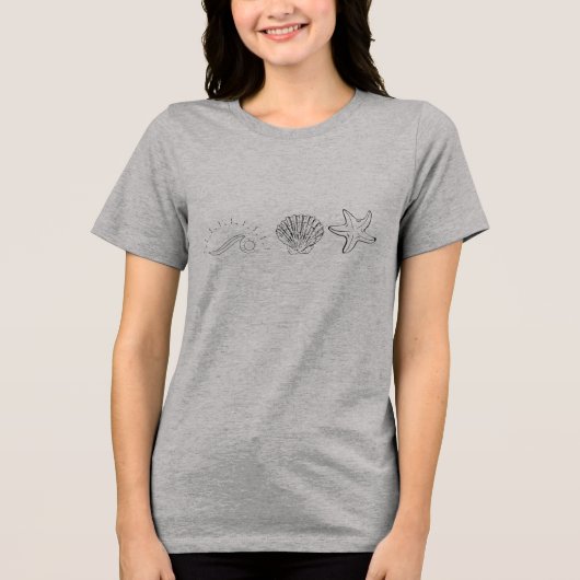 "Coastal Vibes - Wave, Shell & Starfish Line Art" Tri-Blend Shirt (Vorderseite)