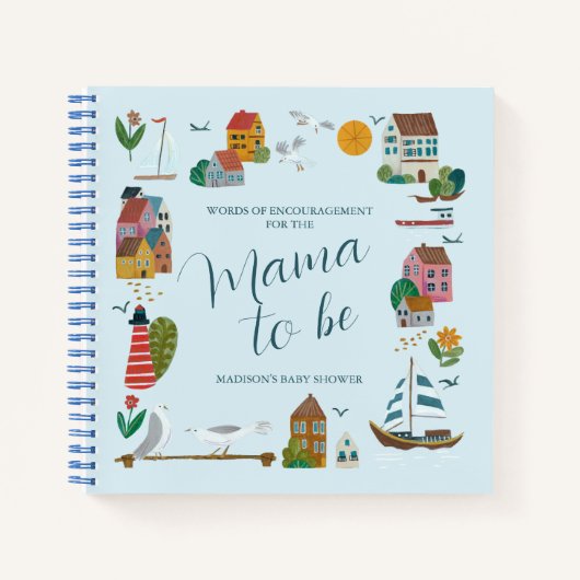 Coastal Village Blue Boy Baby Showroom Gästebuch Notizblock (Vorderseite)