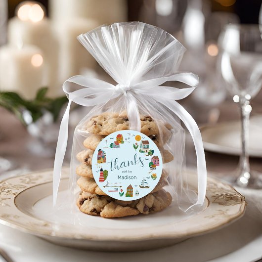 Coastal Village Blue Boy Nautical Baby Dusche Runder Aufkleber