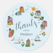 Coastal Village Blue Boy Nautical Baby Dusche Runder Aufkleber (Vorderseite)