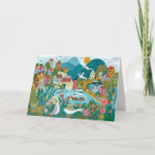 Coastal Village Harbor Scenic Illustration Karte (Vorderseite)