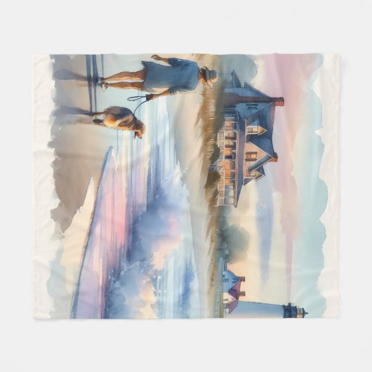 Coastal Walk to Lighthouse at Sunset Fleecedecke (Vorderseite (Horizontal))