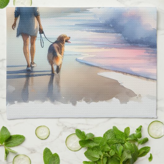 Coastal Walk to Lighthouse at Sunset Geschirrtuch (Gefaltet)