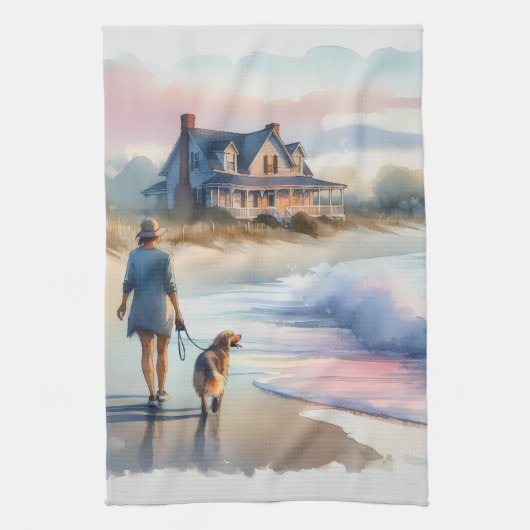 Coastal Walk to Lighthouse at Sunset Geschirrtuch (Vertikal)