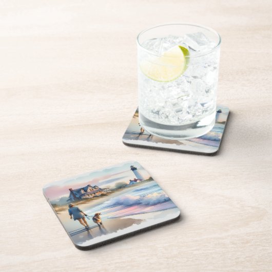 Coastal Walk to Lighthouse at Sunset Getränkeuntersetzer (Rechte Seite)