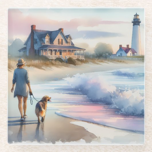 Coastal Walk to Lighthouse at Sunset Glasuntersetzer (Vorderseite)