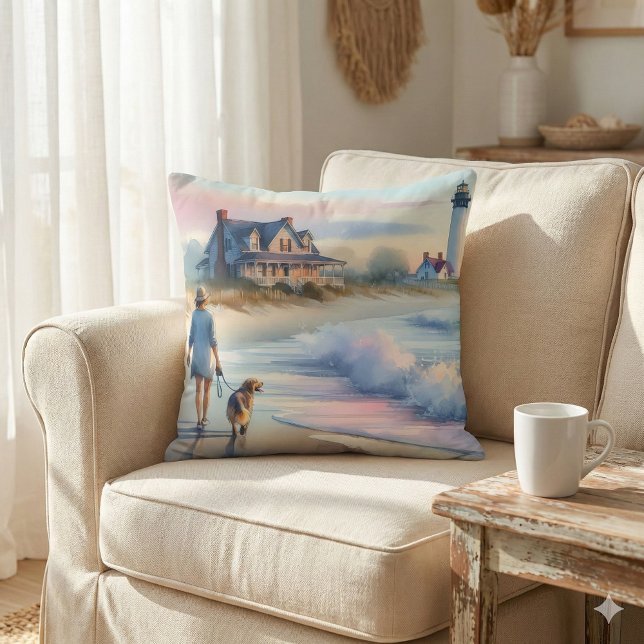 Coastal Walk to Lighthouse at Sunset Kissen (Coastal Walk to Lighthouse at Sunset Throw Pillow Mockup A)