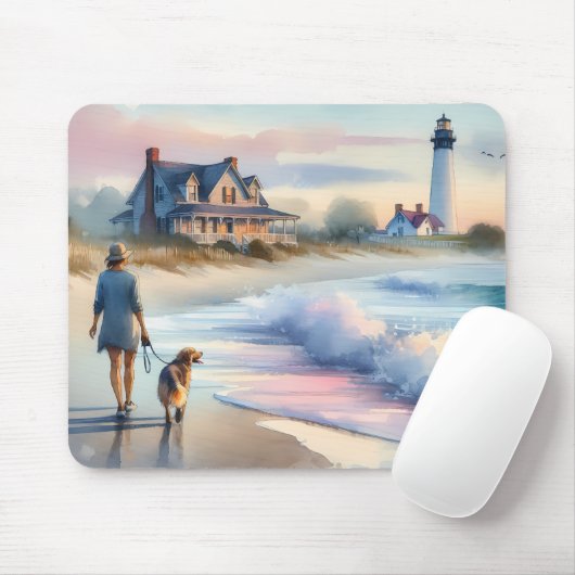 Coastal Walk to Lighthouse at Sunset Mousepad (Mit Mouse)