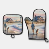 Coastal Walk to Lighthouse at Sunset Ofenhandschuh & Topflappen-Set (Vorderseite)