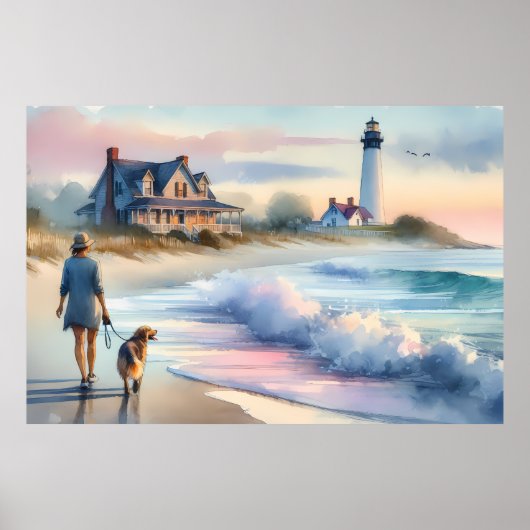 Coastal Walk to Lighthouse at Sunset Poster (Vorne)