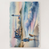 Coastal Walk to Lighthouse at Sunset Puzzle (Vertikal)