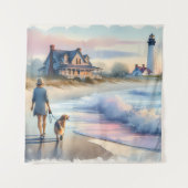 Coastal Walk to Lighthouse at Sunset Wandteppich (Vorderseite)