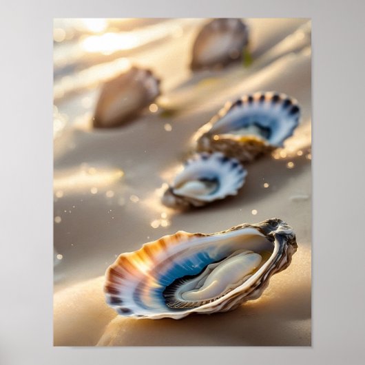 Coastal Wall Art Austern Muscheln auf dem Shore Po Poster (Vorne)