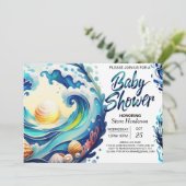 Coastal Watercolor Babydusche Einladung (Stehend Vorderseite)