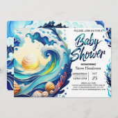 Coastal Watercolor Babydusche Einladung (Vorne/Hinten)