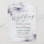 Coastal Watercolor Blauer Elegante Hochzeit Einladung (Vorne/Hinten)