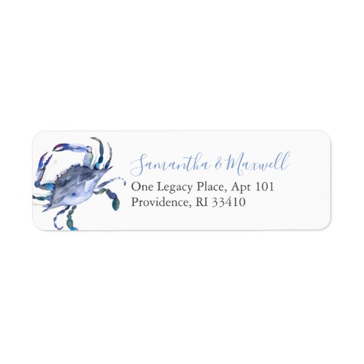 Coastal Watercolor Blue Crab Address Labels (Vorne)