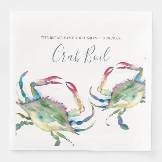 Coastal Watercolor Blue Crab Personalisiert Serviette (Vorderseite)