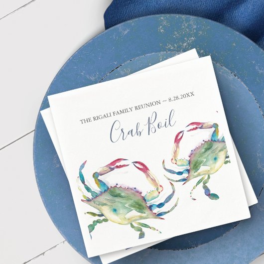 Coastal Watercolor Blue Crab Personalisiert Serviette