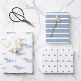 Coastal Watercolor Blue Polka Dot Dolphin Geschenkpapier Set