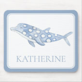 Coastal Watercolor Blue Polka Dot Dolphin Mousepad (Vorne)