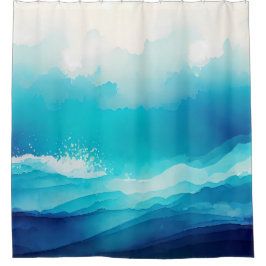 Coastal Watercolor Blue Sea Ombre Duschvorhang