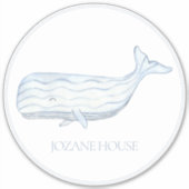 Coastal Watercolor Blue Whale Personalisiert Aufkleber (Vorderseite)