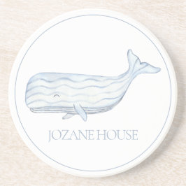 Coastal Watercolor Blue Whale Personalisiert Getränkeuntersetzer