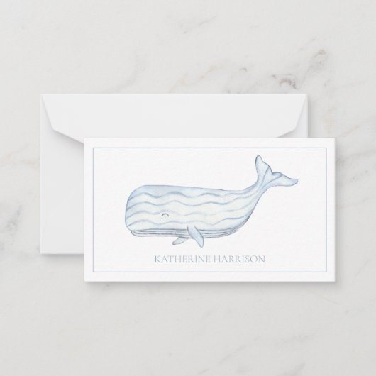Coastal Watercolor Blue Whale Personalisiert Mitteilungskarte (Vorderseite)