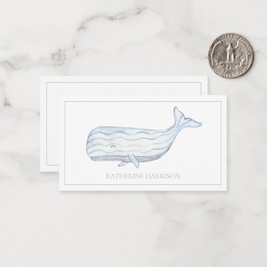 Coastal Watercolor Blue Whale Personalisiert Mitteilungskarte (Vorderseite/Rückseite Beispiel)
