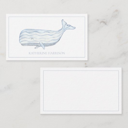 Coastal Watercolor Blue Whale Personalisiert Mitteilungskarte (Vorne/Hinten)