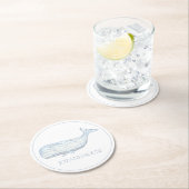 Coastal Watercolor Blue Whale Personalisiert Runder Pappuntersetzer (Vor Ort)