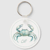 Coastal Watercolor Crab Monogram Schlüsselanhänger (Vorderseite)
