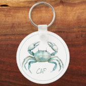 Coastal Watercolor Crab Monogram Schlüsselanhänger (Vorderseite)