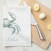 Coastal Watercolor Crab Personalized Geschirrtuch (Viertel Falte)