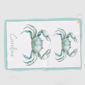Coastal Watercolor Crab Personalized Golfhandtuch (Horizontal)