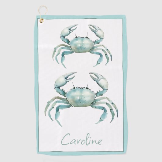 Coastal Watercolor Crab Personalized Golfhandtuch (Vorderseite)