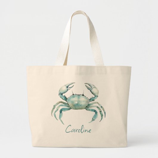 Coastal Watercolor Crab Personalized Jumbo Stoffbeutel (Vorne)
