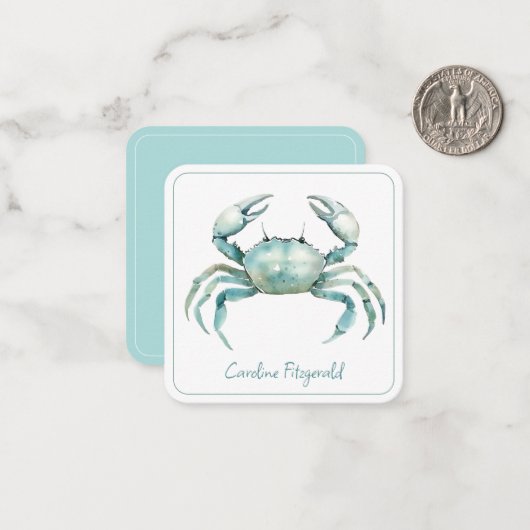 Coastal Watercolor Crab Personalized Mitteilungskarte (Vorderseite/Rückseite Beispiel)