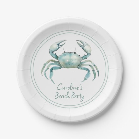 Coastal Watercolor Crab Personalized Pappteller (Vorderseite)