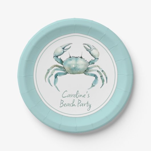 Coastal Watercolor Crab Personalized Pappteller (Vorderseite)