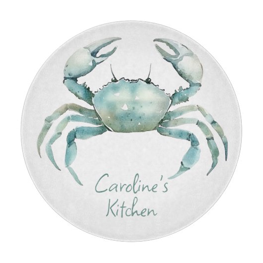 Coastal Watercolor Crab Personalized Schneidebrett (Vorderseite)