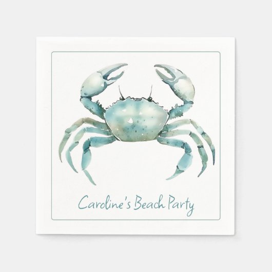Coastal Watercolor Crab Personalized Serviette (Vorderseite)