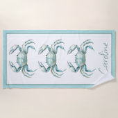 Coastal Watercolor Crab Personalized Strandtuch (Vorderseite)