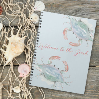 Coastal Watercolor Crab Rental Guest Book Notizblock