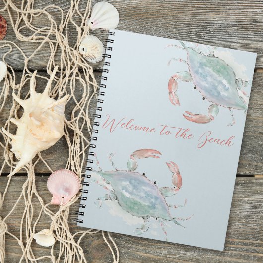 Coastal Watercolor Crab Rental Guest Book Notizblock