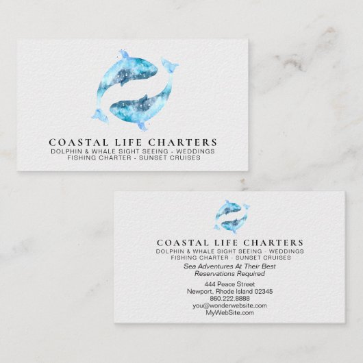 *~* Coastal Watercolor Delphine spielen Weiß Visitenkarte (Vorne/Hinten)