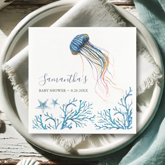 Coastal Watercolor Jelly Fish Personalisiert Napki Serviette
