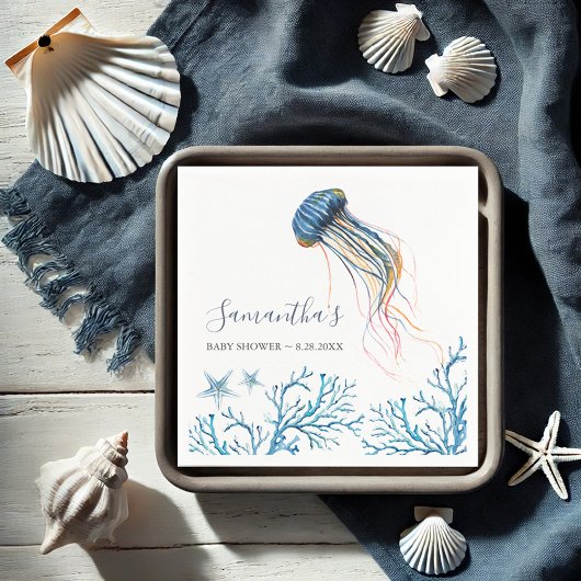 Coastal Watercolor Jelly Fish Personalisiert Napki Serviette